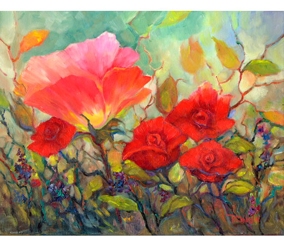 "Pink Poppy with Red Roses" - Peggy Wilson